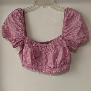 Zara Pink Puff Sleeve Crop Top Size Small
